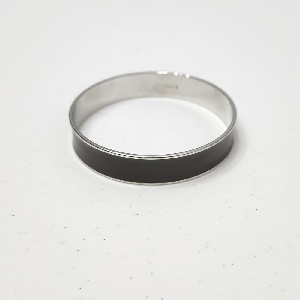Vintage Monet Silver Tone Metal Solid Gray Enamel Bangle Cuff Bracelet